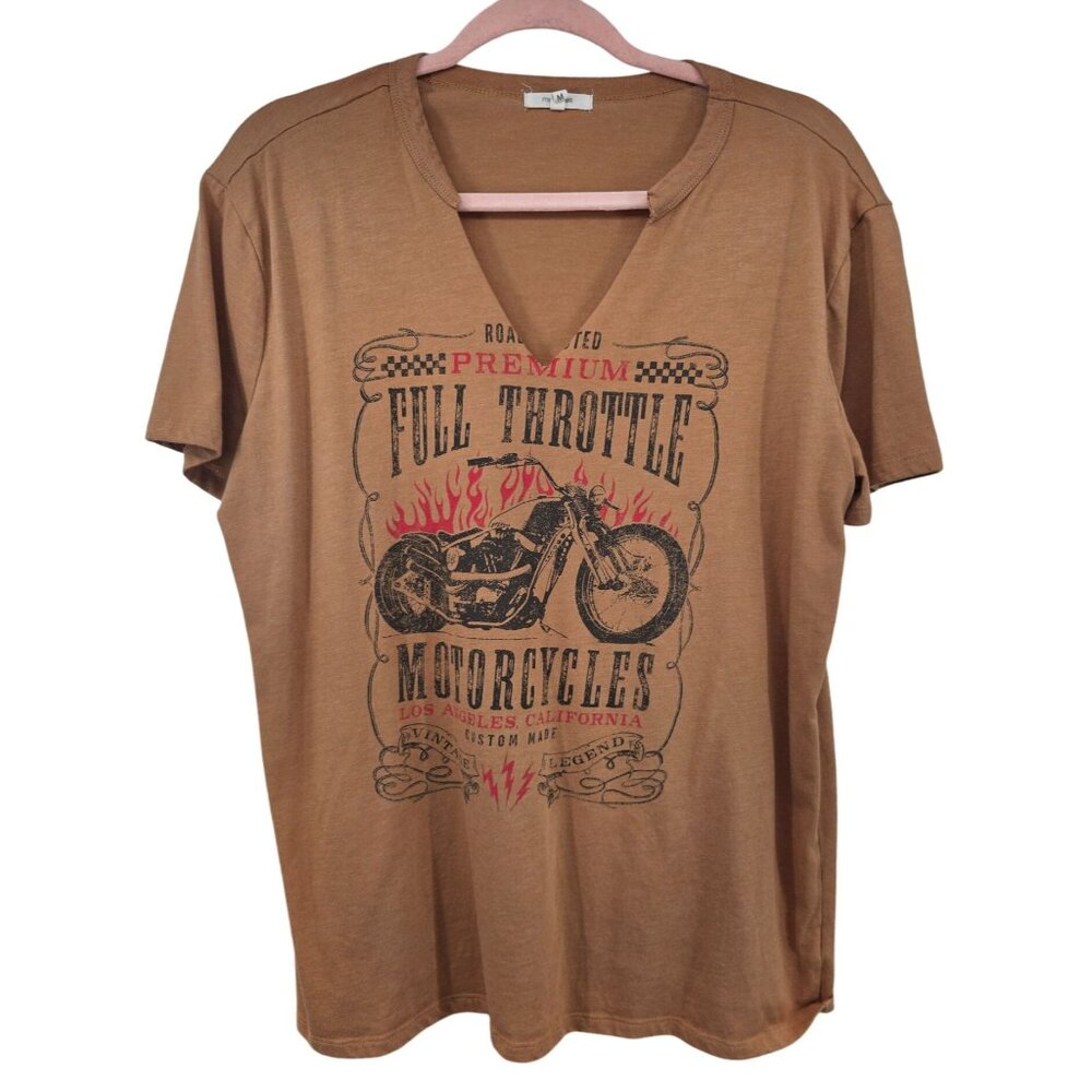 Maurices Full Throttle Motorcycles V-Neck Brown Graphic Tee M‎